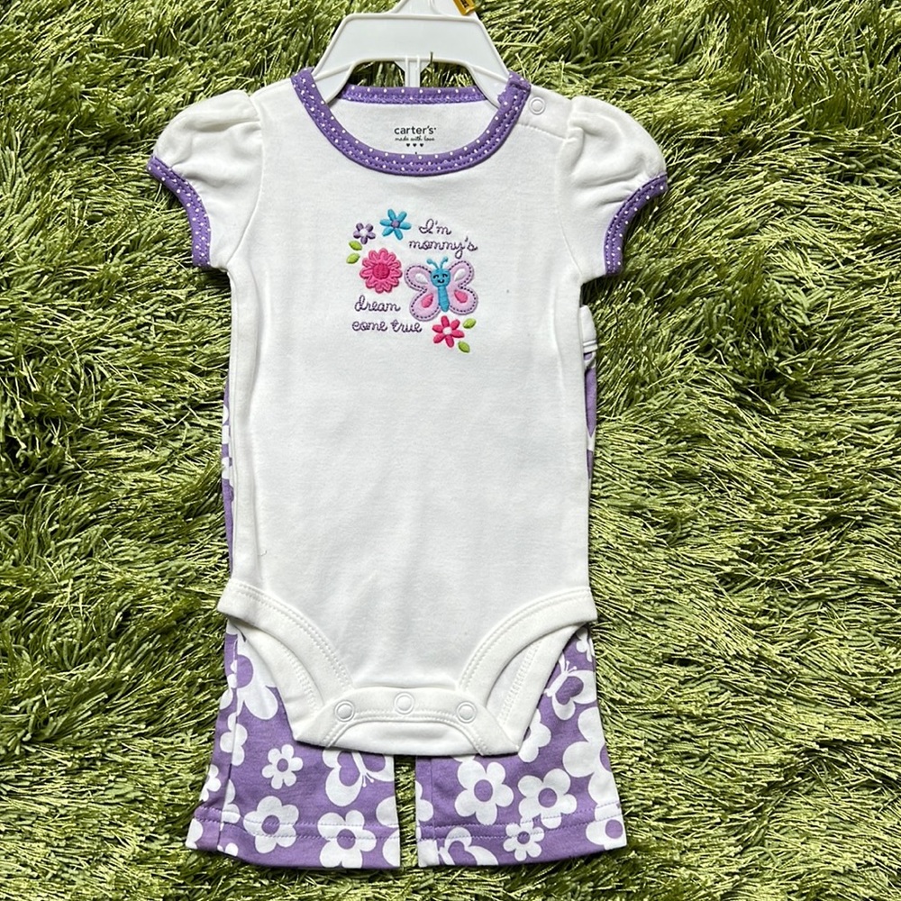 Carters Baby Girl Newborn Onesie Mommy’s Dream Pants Set Floral Flowers NWOT